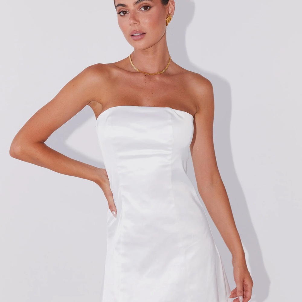 Peppermayo White Strapless Sheath Mini Dress